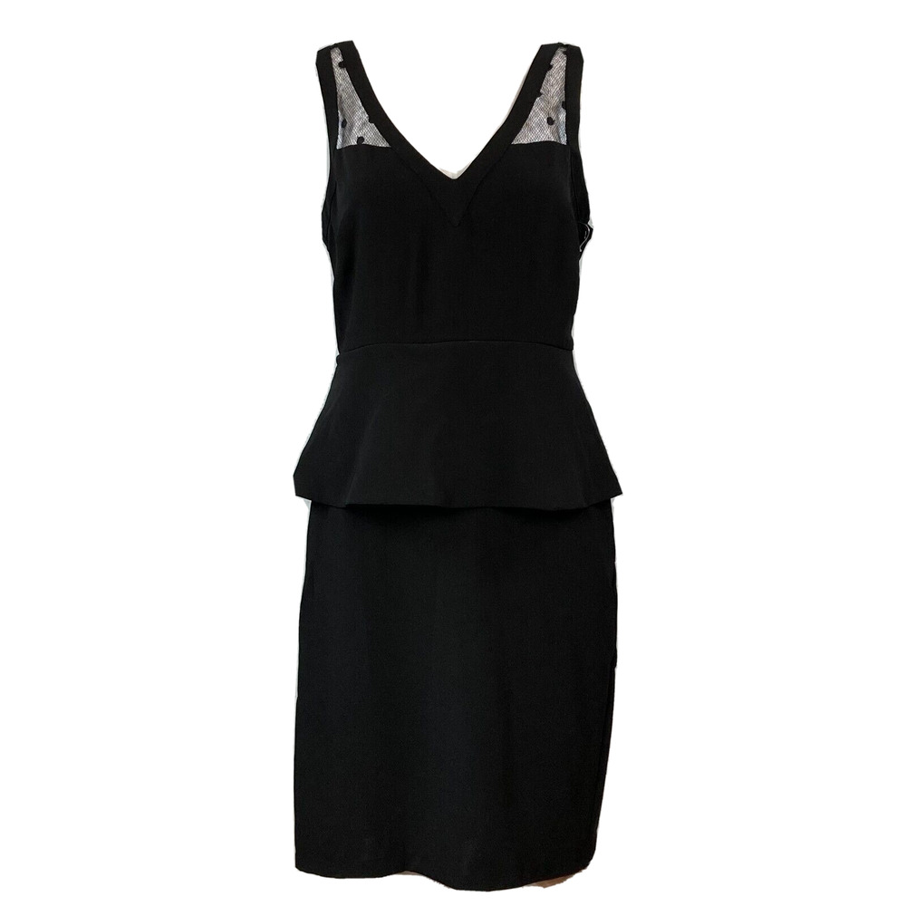 Eva Franco Dress Womens Sz 6 Black Sleeveless Peplum Sheath Cocktail Mesh Detail